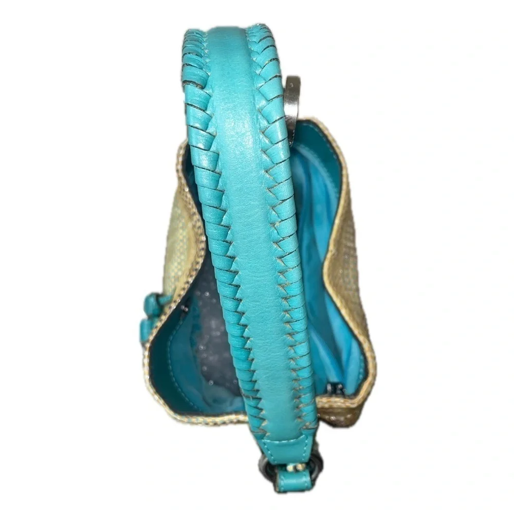 Patricia Nash Octavia Leather Blue Teal & Beige Women's Wicker Woven Tote